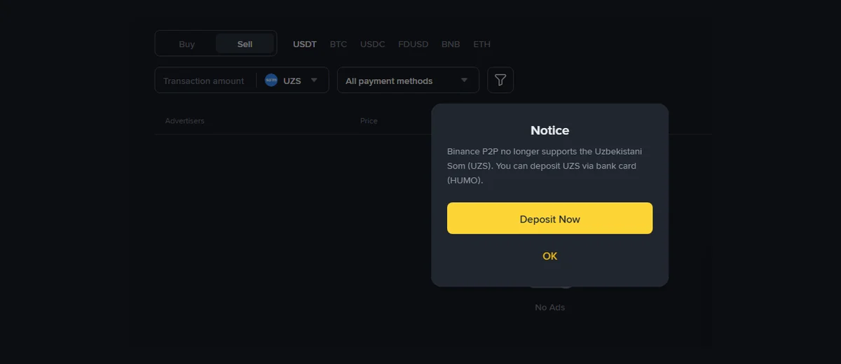 Binanceʼdan USDTʼni soʻmga yechish: P2Pʼda UZS yopildi, qanday yoʻl qoldi