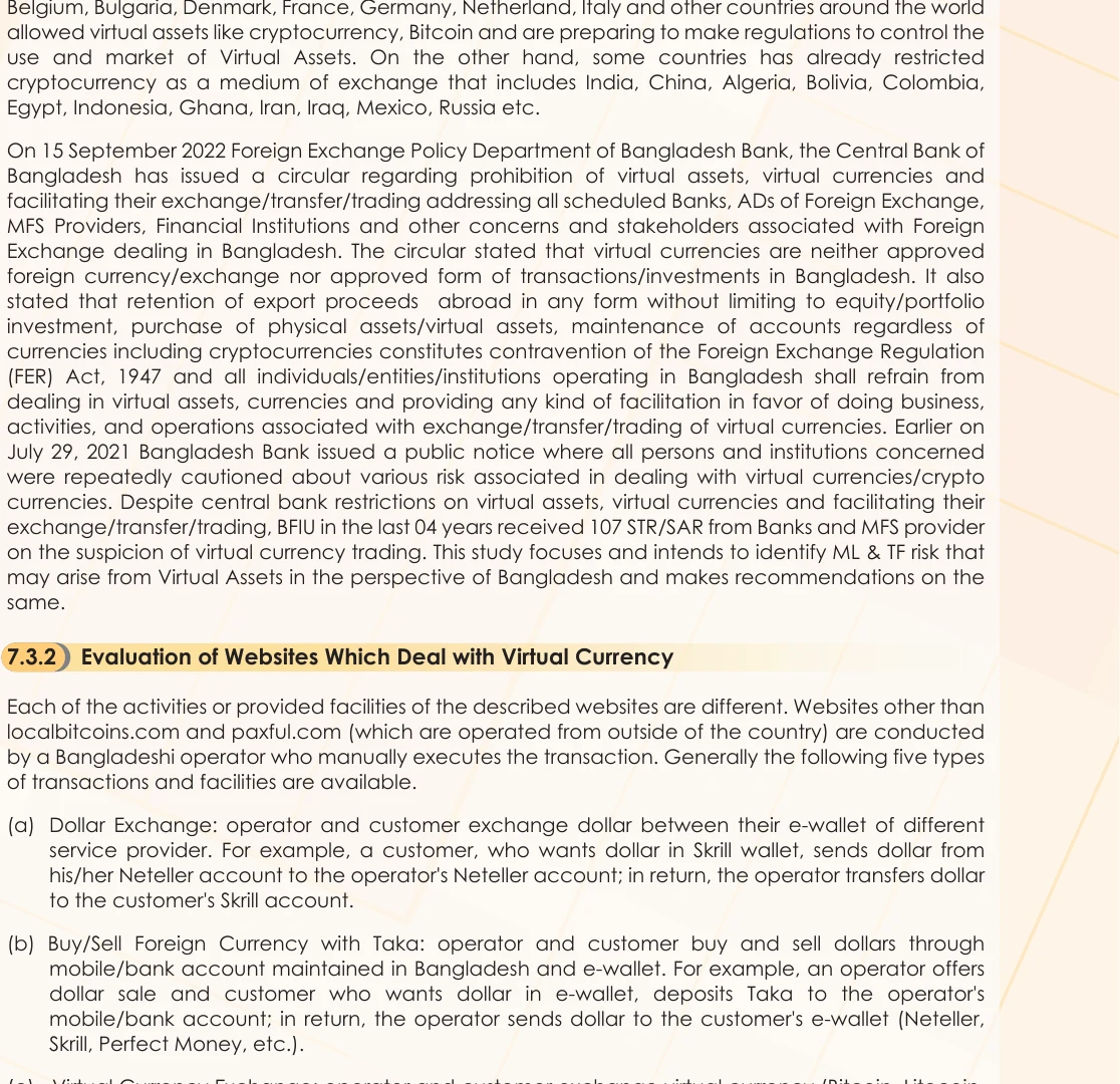Bangladesh Bank/BFIU official report-এর বাস্তব পৃষ্ঠা: virtual currency transaction ও facilitation থেকে বিরত থাকার বক্তব্য