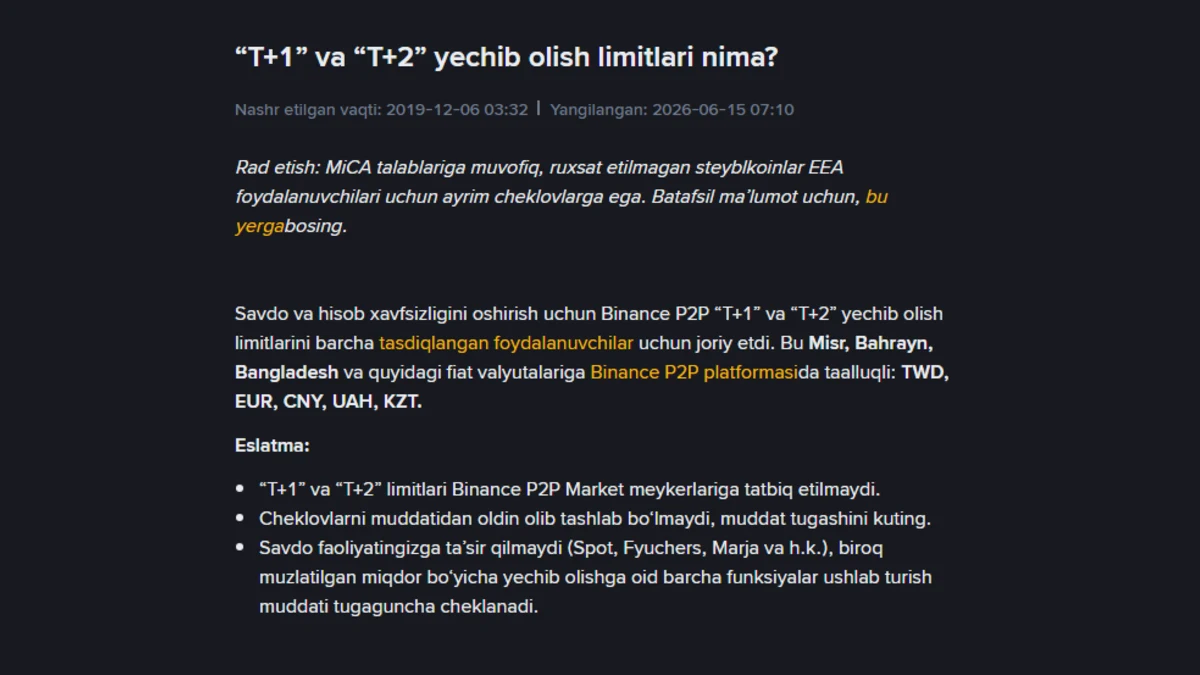 Binanceʼdan bir kunda qancha USDT yechish mumkin? Limitni belgilaydigan 4 qatlam