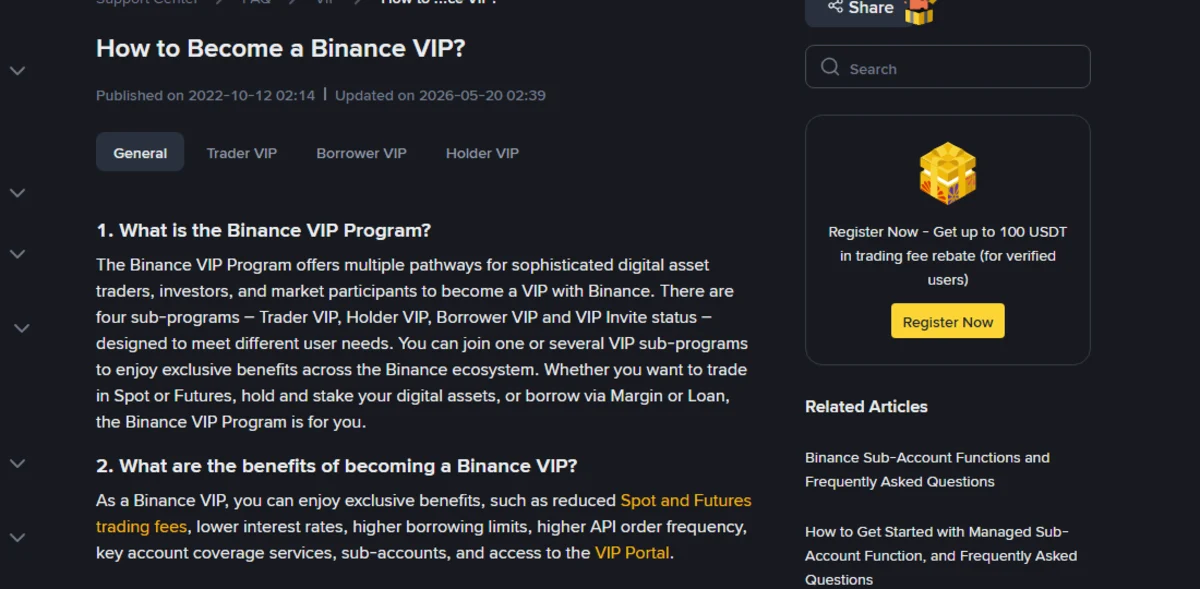 Binance VIP darajasi qanday beriladi? 30 kunlik hajm, 5 BNB sharti va komissiya farqi